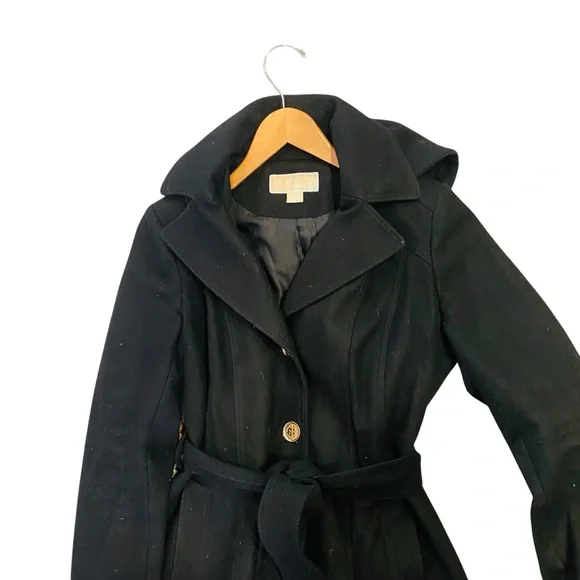 MICHAEL Michael Kors Hooded Wool Blend Peacoat Coat Sz Small Black - Picture 4 of 10